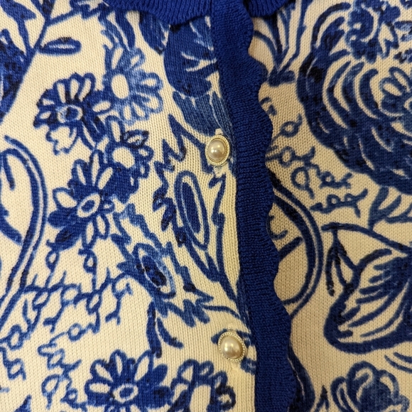 Charter Club Royal Blue Floral Print Pearl Button Cardigan women's size S - Picture 2 of 9
